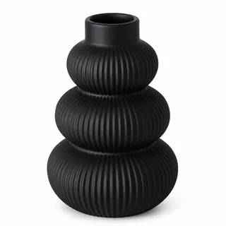 ReWu Keramikvase Maurice 21 cm [matt] Schwarze Steingutvase | Geriffelte Deko Vase für Sideboard, Regal und Esstisch, skulpturale Form, Schwarz, Steingut, Höhe 21 cm, Ø 14 cm