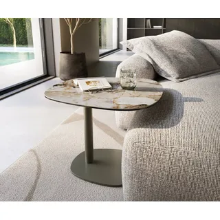 DELIFE Couchtisch Edge, Boot 60x60 cm Keramik Patagonia Poliert Eleny Metall Effektfinish Tita beige|braun 60 cm x 43 cm x 60 cm