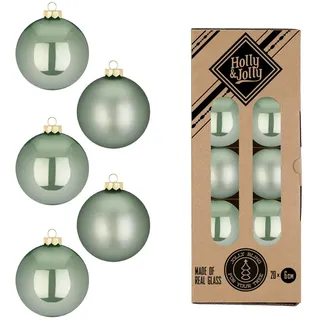 Holly & Jolly 20 Weihnachtskugeln 6cm Glas, Christbaumkugeln Weihnachtsbaumkugeln Mild Sage,