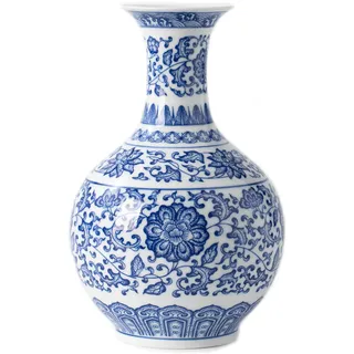 Blau-weiße Vase, Blaue Wohnaccessoires, Chinoiserie-Vase, blau-weißes Porzellan, Keramikvase für Zuhause, Wohnzimmer, Bücherregal, Kaminsims, Tischdekoration, 24 cm hoch