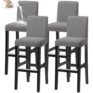 KELUINA Stretch-Barhocker Bezüge Abnehmbar Waschbar, Universelle Hussen für Drehstühle und Esszimmerstühle mit Kurzer Rückenlehne (Hellgrau, 4er-Set)