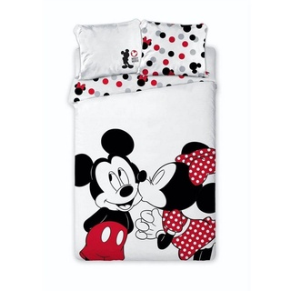 Bettwäsche Minnie und Mickey Bettwäsche Set, Disney Mickey Mouse, Mikrofaser, Deckenbezug 135-140x200 cm Kissenbezug 63x63 cm weiß