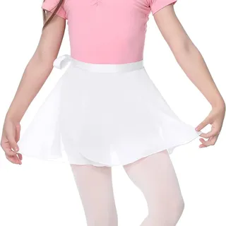 Whakano Ballettrock für Kinder und Damen,Wickelrock mit verstellbarem Band,Chiffon Tanzröcke,kurzer Tüllrock,Tanz Rock,Ballettkleidung,Klassisch Ballett Tanzkleid für Mädchen,35CM,Weiß