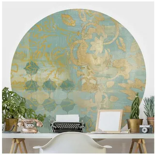 Bilderdepot24 Mustertapete rund Vintage Marokkanisch Gold Türkis Orientalisch Floral, Glatt, Matt, (Vliestapete selbstklebend), Wohnzimmer Schlafzimmer Küche Wandtattoo Motivtapete Klebe Wandtapete grün 175 m x 175 m
