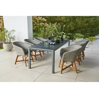 Sunfun Gartenmöbel-Set Maja/Pauline  (7 -tlg., Akazie, Aluminium, Polyrattan, Bambus Grey/Anthrazit/Naturbraun/Night-Grey)
