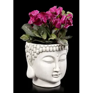 Figuren Shop GmbH Weißer Terrakotta Blumentopf - Buddha-Kopf | Pflanz-Gefäß mit Buddha-Gesicht, Deko-Artikel, Terrakotta, H 20 cm