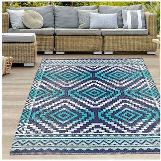Teppich Strapazierfähiger Azteken-Teppich für Outdoor in türkis blau, Teppich-Traum, rechteckig blau 120 cm x 170 cm