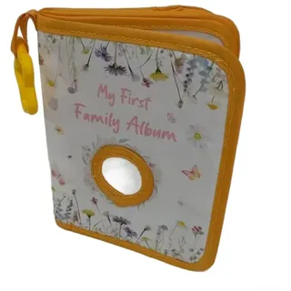 Baby-Fotoalbum, weicher Stoff, mit personalisierbarer Seite, für 17 Bilder, Sternring für Kinderbett, Kinderwagen, Gelb