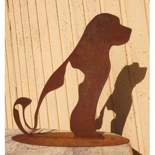 HDmirrorR Freunde Hund und Katze sitzend 45x45cm Silhouette Edelrost Rost Metall Gartendekoration + Original Pflegeanleitung von Steinfigurenwelt