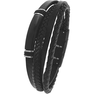 Tom Tailor Identarmband Edelstahl/Leder/Kautschuk Schwarz 2100691 Größe 20+1,5 cm
