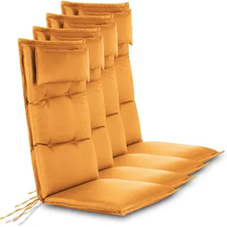normani 4er-Set Stuhlauflagen Hochlehner mit Kissen - Sitzpolster Gartenstuhlauflagen für Draußen und Drinnen aus pflegeleichtem und wasserdichtem Outdoor Material 120x50 cm Made in EU Farbe Orange