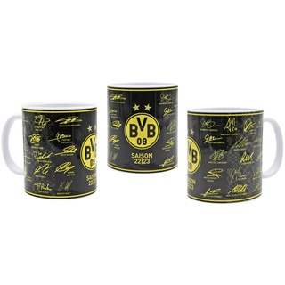 Borussia Dortmund Tasse - Unterschriften 2022/23 - schwarz Away Plus BVB 09 Aufkleber