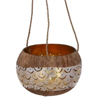 Guru-Shop Windlicht Kokosnuss Teelicht zum Hängen, Dekotopf -.. bunt Ø 13 cm x 13 cm x 10 cm x 13 cm