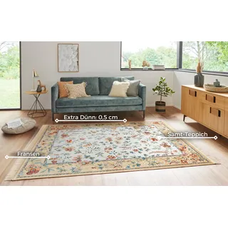 Nouristan Naveh Orient Teppich – Wohnzimmerteppich Orientalisch Kurzflor mit Fransen Vintage Orientalischer Samt-Teppich für Esszimmer, Wohnzimmer, Schlafzimmer – Creme Cord, 195x300cm