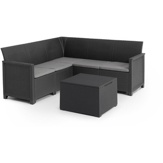 Keter Lounge Set Emma, Eck-Sofa für 5 Personen mit Tisch und Sitzkissen, graphit
