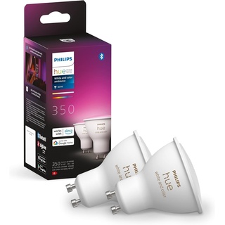 Philips Hue White & Color Ambiance GU10 LED Spots 2-er Pack (350 lm), dimmbare LED Lampen für das Hue Lichtsystem mit 16 Mio. Farben, smarte Lichtsteuerung über Sprache und App