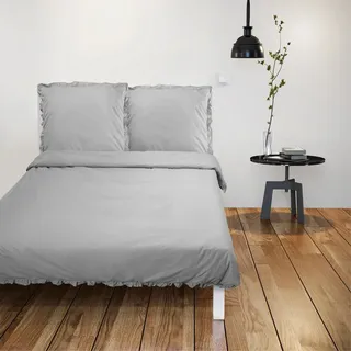 JEMIDI Bettwäsche mit Rüschen Set - 220 x 240 cm Deckenbezug - Doppelbett Set graue Bettwäsche - Vintage Deckenbezug und Kopfkissenbezug - Grau - Grau