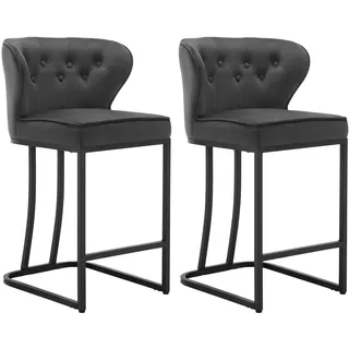 WOLTU Barhocker 2er Set, Barstuhl, Bistrohocker, Polsterhocker, Tresenhocker,Design-Hocker, mit großer Sitzfläche, Rückenlehne,Samtbezug, für Bar Kücheninsel Esszimmer,Dunkelgrau, BH383dgr-2