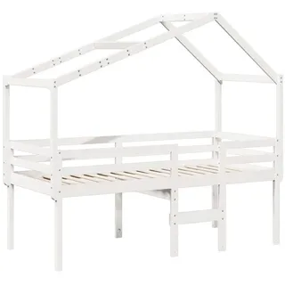 vidaXL Hochbett mit Dach 80 x 200 cm Kiefer massiv weiß