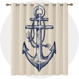 Vorhänge Anker - Nautisch Meer Maritim Fenster Gardinen mit Ösen, Vorhang Blickdicht Verdunklungsvorhänge Thermovorhang für Wohnzimmer Schlafzimmer Deko 2er Set, H 137 x B 117 cm E#-244