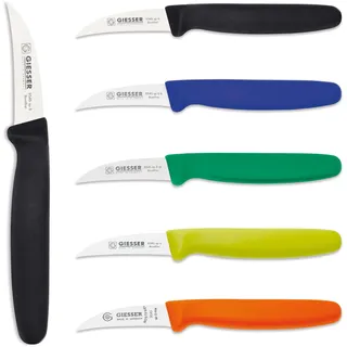 Giesser Messer 5er Set Schälmesser Tourniermesser Klinge 6cm gebogen Farben gemischt - Schwarz Blau Grün Limette Orange