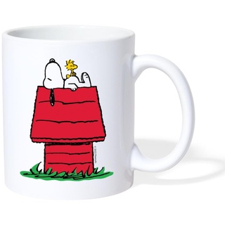 Spreadshirt Peanuts Snoopy Woodstock Und Die Hundehütte Tasse, One size, weiß