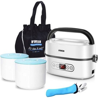 Noveen MLB-820 Elektrische Food-Heizung Tragbare Lunchbox mit Digitalanzeige, Keramikbehälter, 2 x 0,5l Edelstahlbesteck