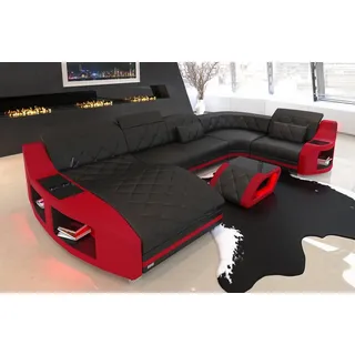 Sofa Dreams Wohnlandschaft Sofa Leder Swing U Form Ledersofa Ledercouch, Couch, mit LED, wahlweise mit Bettfunktion als Schlafsofa, Designersofa rot|schwarz