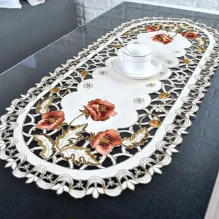 LVYXON Ovale Tischdecke, ovale Vintage-bestickte Spitze, Blumen-Tischdecke/Matte, Dekoration, Weihnachten, runde Tischdecke, Tischdecke, Heimdekoration (40 x 85 cm)