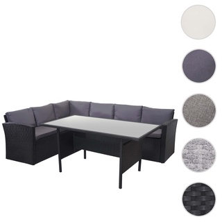 Poly-Rattan-Garnitur HWC-A29, Gartengarnitur Sitzgruppe Lounge-Esstisch-Set, schwarz ~ Kissen dunkelgrau