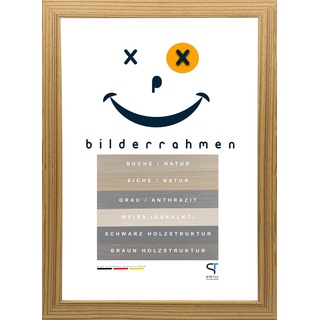 SteTas Bilderrahmen Basic | Eiche mit Holzmaserung | 50 x 75 cm | Happy Frame Basic | Acrylglas | Fotorahmen | Echtholz - Massiv | Made in Germany
