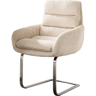 DELIFE Polsterstuhl Abelia-Flex, mit Armlehnen Freischwinger flach Edelstahl Cord Beige beige|weiß