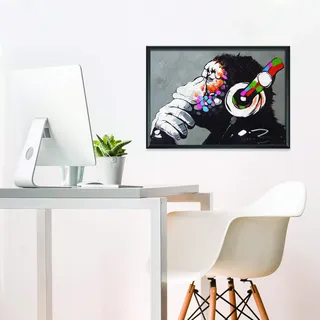 Decords Banksy Affe Graffiti Wandkunst Poster für Jungs - Spielzimmer Gorilla Dekor - Musikstudio Schimpanse Kunstwerk - 56 x 40 cm