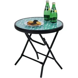 Klappbarer Beistelltisch rund Glas Metall Garten Balkon Terrassen Wohnzimmer ...