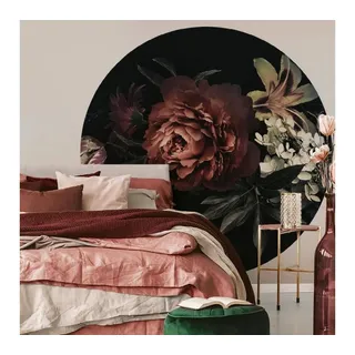 K&L Wall Art Fototapete Fototapete Vintage Rosen Blumenbouquet Vliestapete Rund Tapete, Rosenbouquet Tapete schwarz 1.4 m x 1.4 m