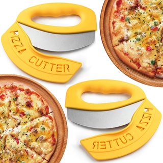 Pizzaschneider Set Pizzamesser 2 Stücks, Wiegemesser & Pizza Roller Cutter Teigschneider & Schaber Praktisches Pizza Zubehör & Küchen Gadgets Kuchenschaber inklusive | WYKKS-PC2