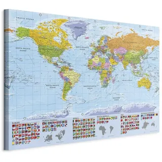 murando - Weltkarte zum pinnen - Pinnwand & Leinwandbild 90x60 cm 1 Teilig Kunstdruck modern Wandbilder XXL Wanddekoration Design Wand Bild - Landkarte Wandeko k-A-0204-v-a
