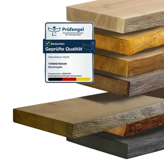 tømmermann Wandregal Schweberegal massiv Eiche - Bücherregal Holz Regal mit Baumkante Hängeregal Regalbrett aus massivholz Wandboard deko Regal Wand Shelf | 60 cm breit Farbe Wild Asche