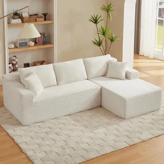 Anwick Ecksofa L-förmig mit Schlaffunktion, Modulares 3-Sitzer mit Chaiselongue Links, Cordbezug, Tiefe Sitzfläche, Montagefrei 252 x 163 cm