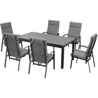 bellavista - Home&Garden® Garten-Essgruppe »Boston 1« Gartenmöbel Set ausziehbar Sitzgruppe Outdoor Garnitur, (Set, 7-tlg., 1x Tisch, 6x Hochlehner Gartenstühle), Aluminium, für 6 Personen, Ausziehtisch, wetterfest - Garten, Terrasse grau
