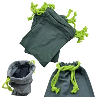NAAA Stoffbeutel mit Kordelzug Baumwolle Klein 21x15cm - 10 Stück Stoffsäckchen zum Befüllen für Adventskalender, Geschenkbeutel Stoff, Jutebeutel Klein, Weihnachtssäckchen (Grau/Neon Grün)