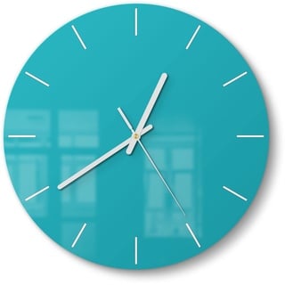 DEQORI Glasuhr | rund Ø 30 cm | Unifarben - Türkis | ausgefallene leise Design Uhr aus Glas | Wanduhr für Wohnzimmer & Küche | Moderne Hingucker Uhr für die Wand