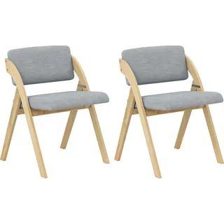 COSTWAY 2 er Set Esszimmerstühle, klappbarer Küchenstuhl mit Holzbeinen aus Gummi, gepolsterter Sitz und Rückenlehne, moderner Beistellstuhl - Grau/Beige