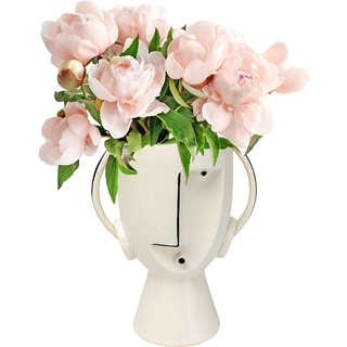 Kare Design Vase Face Pot, Weiß, Deko Vase, Blumenvase, Keramik, handbemalt, Unikat, 30x23x16 cm (H/B/T)