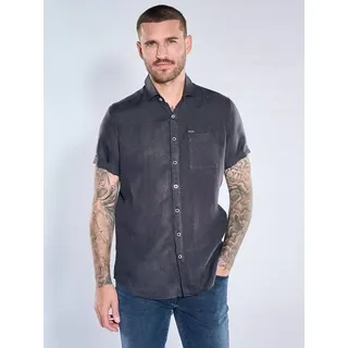 emilio adani Herren Leinen-Kurzarmhemd mit Brusttasche Grau regular uni Haifisch - 3XL