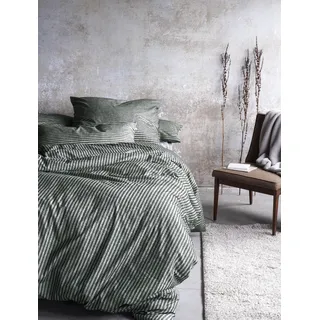 IRISETTE Mink 8872 Gestreift Baumwolle Grün 155 x 220 cm + 80 x 80 cm