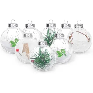 himaly 16er transparente Kugeln 8cm Weihnachtskugeln Durchsichtige Kunststoffkugeln Transparent Acrylic Balls, Christbaumschmuck Christbaumkugeln mit Füllmaterial Schlüsselband