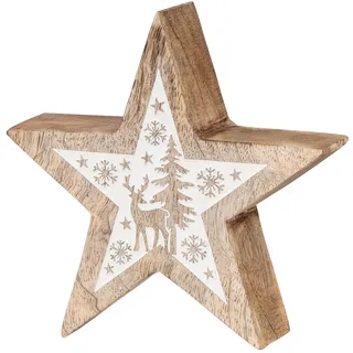 levandeo Deko-Stern Holz 14cm Natur Weiß Mango Winter Deko Tischdeko Mangoholz Holzdeko Aufsteller Unikat Holzstern Weihnachten