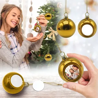 YUGHGH Christbaumkugeln Weihnachtsbaum Deko 1 PC Jede Kugel ist einem Wärmeübertragungs-Aluminiumblech ausgestattet Sie können Ihre eigenen Bilder basteln auf die Weihnachtskugeln kleben (Gold, 8CM)