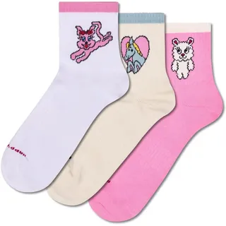 Happy Socks 3-Pack Cuties Mini Crew Sneaker Baumwolle Sneaker Socken Damen Herren Weiß 41-46 - 41-46